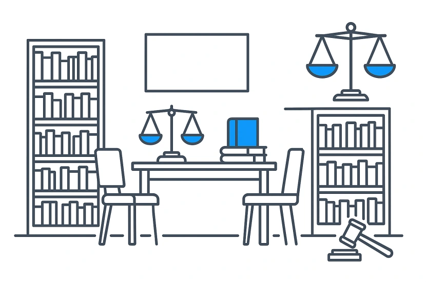 Legal library and expert commentary illustration